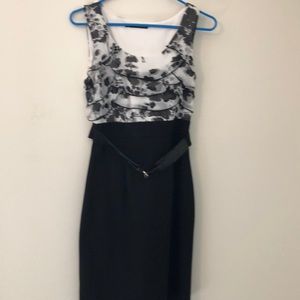 Dressy black & white belted summer dress